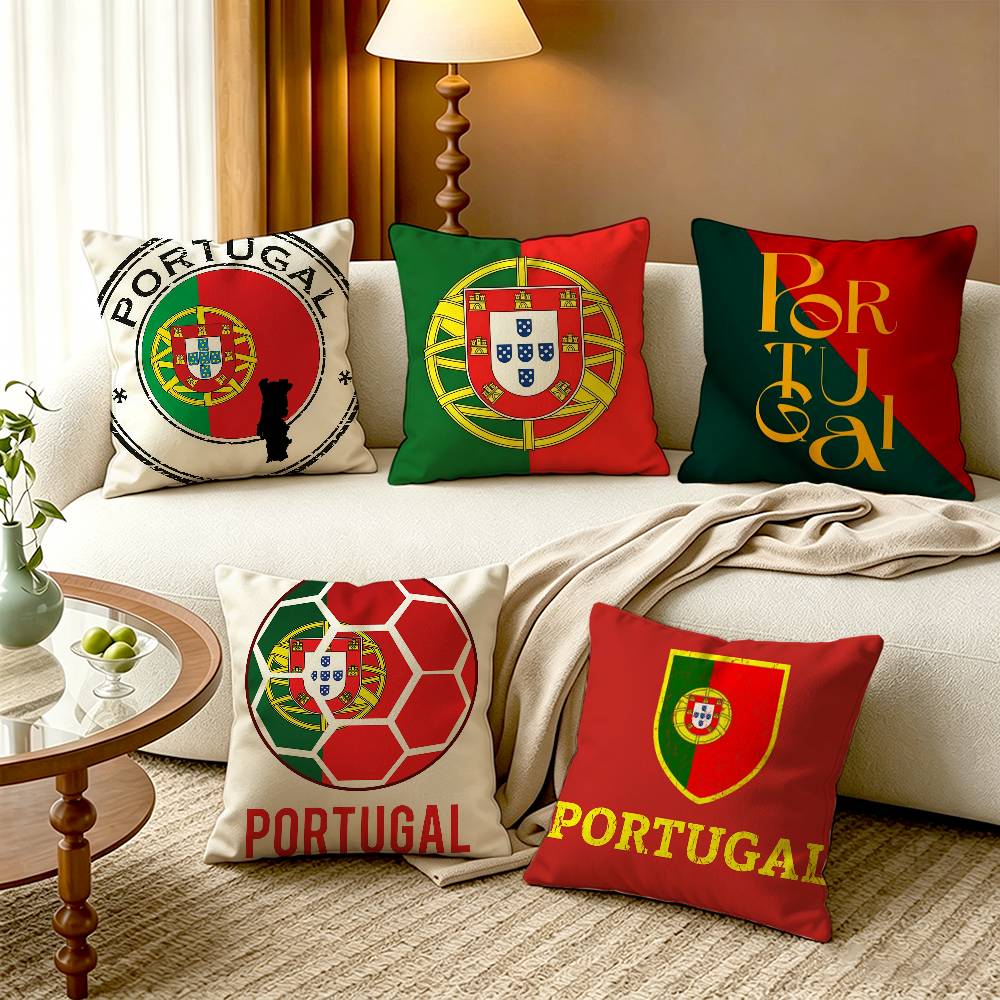 Home Textiles Portugal - P-Portekiz F-Flag Pamuklu Keten Kare Yastık