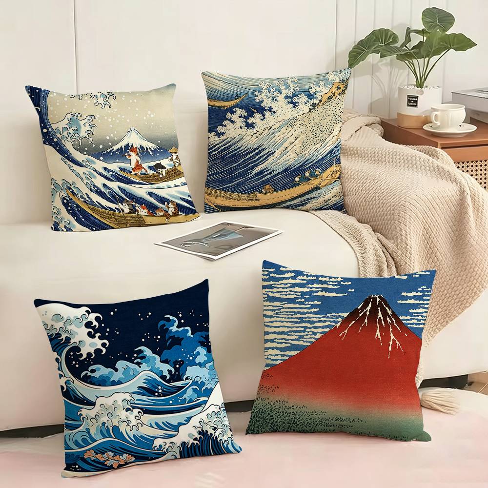 Home.Textiles Cushion - Sanat Katsushika H-Hokusai Kare Çift Taraflı